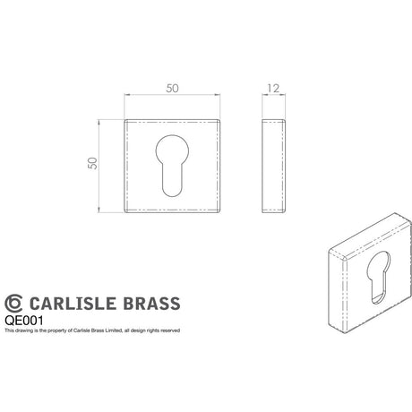 This image is a line drwaing of a Manital - Square Euro Profile Escutcheon - Satin Chrome available to order from Trade Door Handles in Kendal