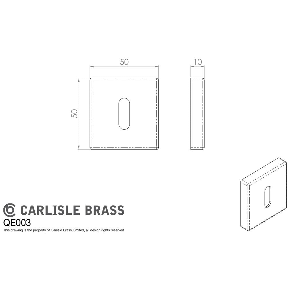 This image is a line drwaing of a Manital - Square Standard Key Escutcheon - Satin Chrome available to order from Trade Door Handles in Kendal