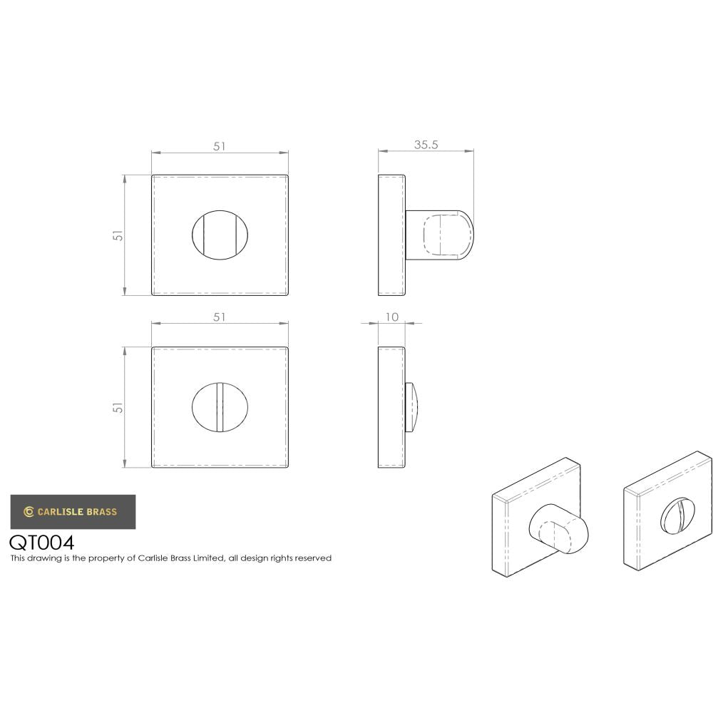 This image is a line drwaing of a Manital - Square Standard Turn and Release - Satin Chrome available to order from Trade Door Handles in Kendal