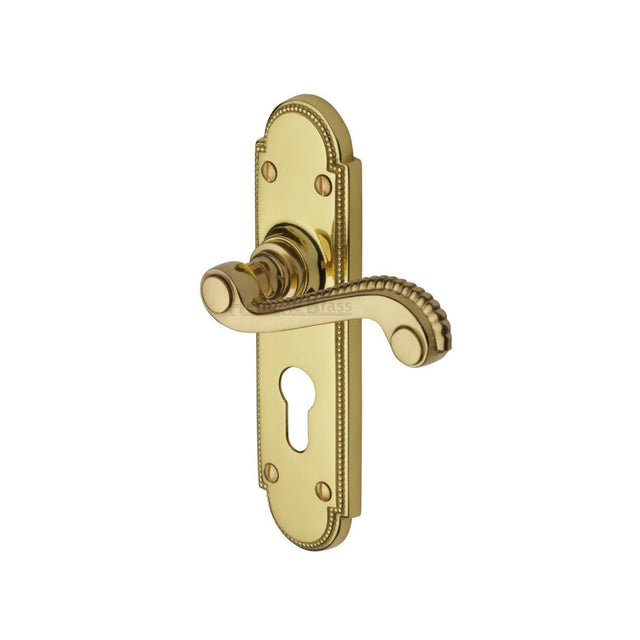 This is an image of a Heritage Brass - Door Handle for Euro Profile Plate Adam Design Polished Brass Finis, r768-pb that is available to order from Trade Door Handles in Kendal.