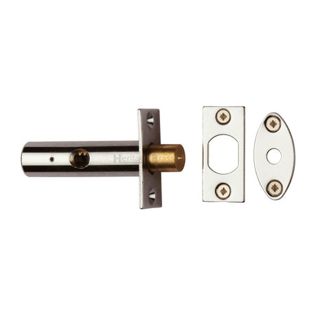 This is an image of a Heritage Brass - Rack Bolt without Turn Polished Nickel Finish, rb7-pnf that is available to order from Trade Door Handles in Kendal.