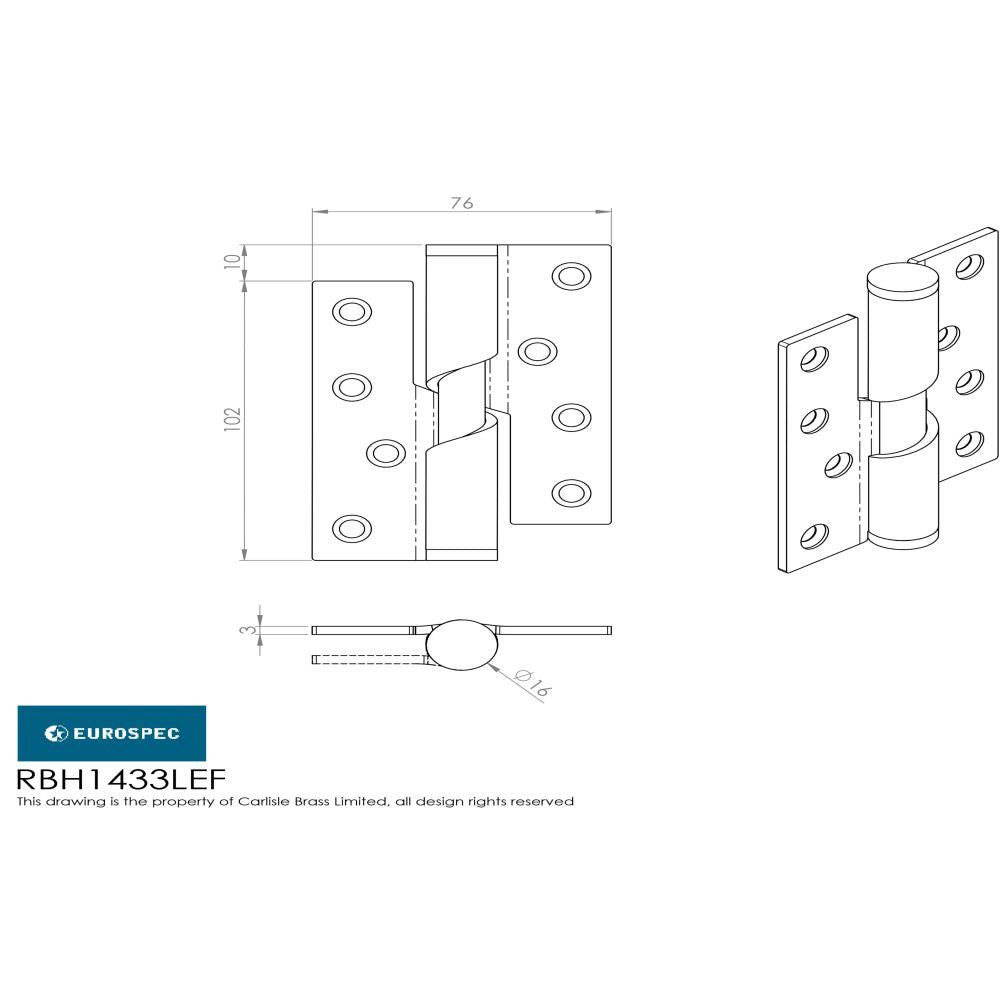 This image is a line drwaing of a Eurospec - Enduro Rising Butt Hinge L/H 102 x 76mm - SSS available to order from Trade Door Handles in Kendal