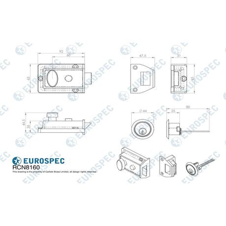 This image is a line drwaing of a Eurospec - Traditional Rim Cylinder Nightlatch - Green available to order from Trade Door Handles in Kendal