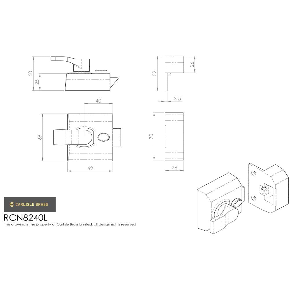 This image is a line drwaing of a Eurospec - Contract Rim Cylinder Nightlatch 40mm Lockcase Only - Satin Chrome available to order from Trade Door Handles in Kendal