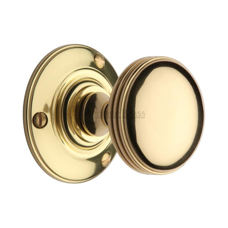 This is an image of a Heritage Brass - Mortice Knob on Rose Richmond Design Polished Brass Finish, rhm988-pb that is available to order from Trade Door Handles in Kendal.