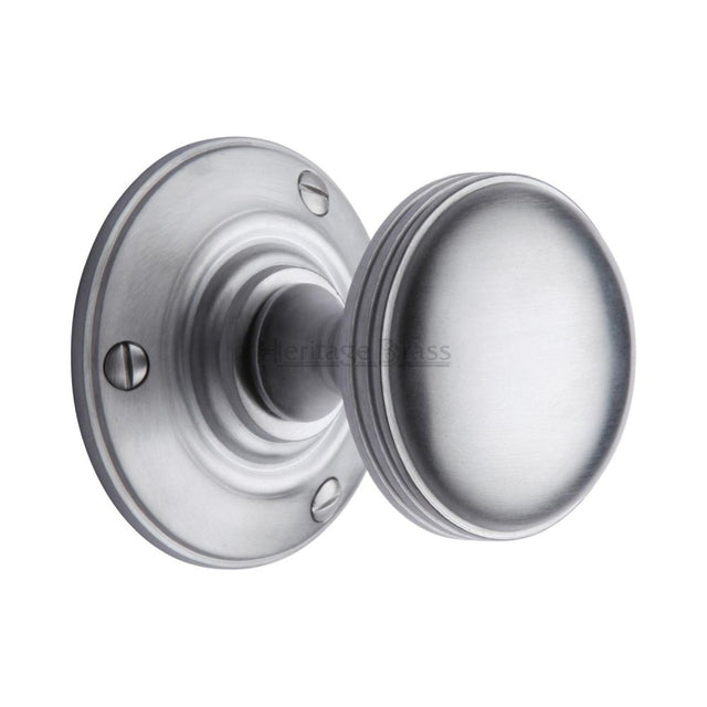 This is an image of a Heritage Brass - Mortice Knob on Rose Richmond Design Satin Chrome Finish, rhm988-sc that is available to order from Trade Door Handles in Kendal.