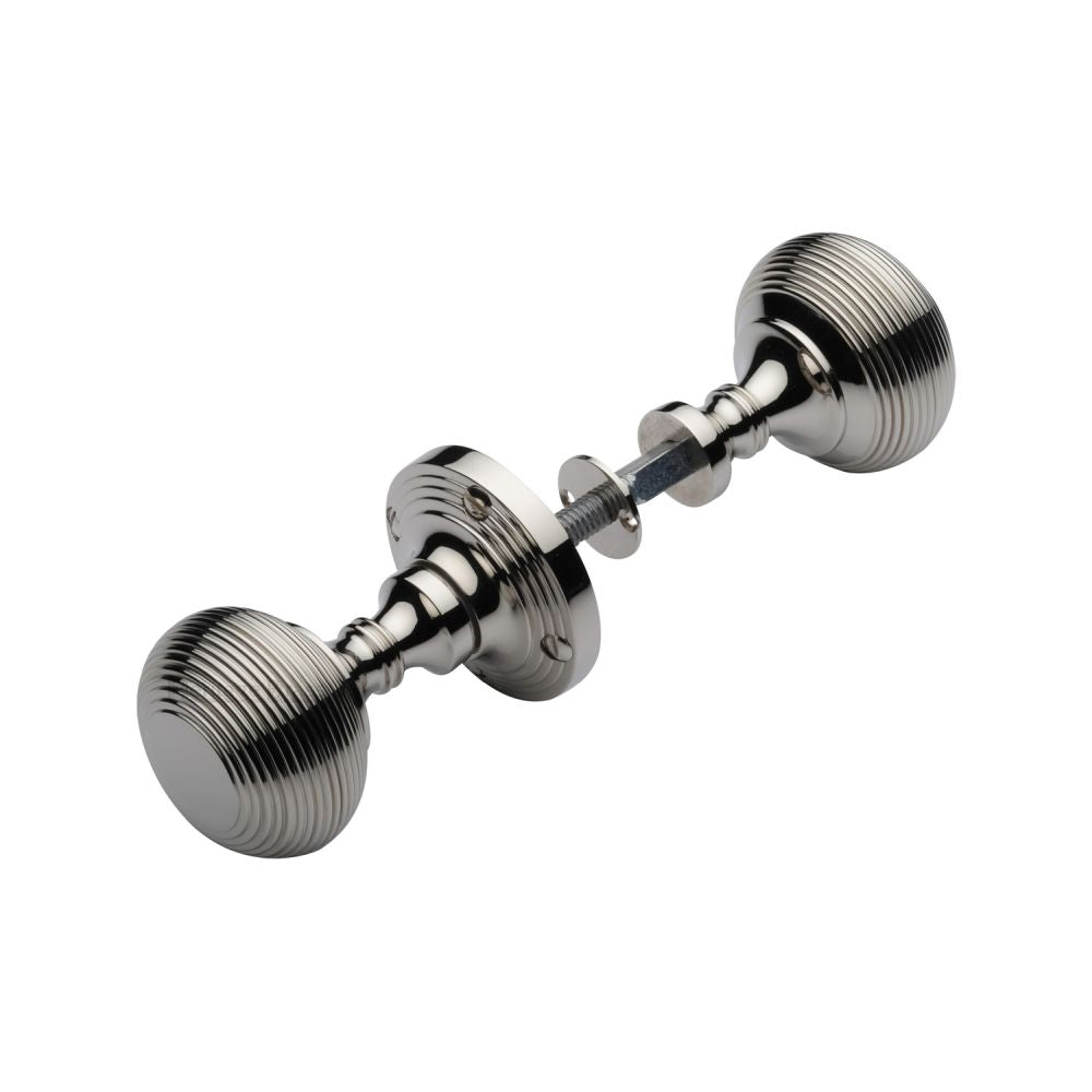 This is an image of a Heritage Brass - Reeded Rim Knob Polished Nickel Finish, rim-v971-pnf that is available to order from Trade Door Handles in Kendal.