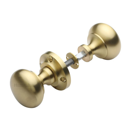 This is an image of a Heritage Brass - Victoria Rim Knob Satin Brass Finish, rim-v980-sb that is available to order from Trade Door Handles in Kendal.