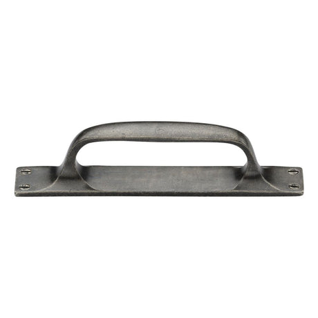 This is an image of a M.Marcus - Rustic Pewter Cabinet Pull Handle On Plate 178mm, rpw1142-178 that is available to order from Trade Door Handles in Kendal.