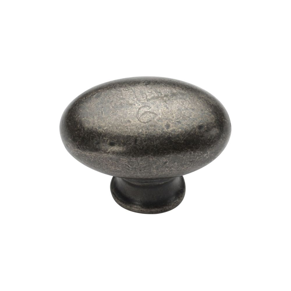 This is an image of a M.Marcus - Rustic Pewter Cabinet Knob Oval Design 32mm, rpw118-32 that is available to order from Trade Door Handles in Kendal.