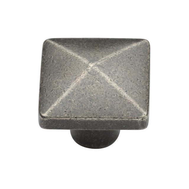 This is an image of a M.Marcus - Rustic Pewter Cabinet Knob Square Pyramid Design 32mm, rpw390-32 that is available to order from Trade Door Handles in Kendal.