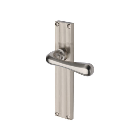This is an image of a Heritage Brass - Charlbury Reeded Lever Latch Satin Nickel finish, rr3010-sn that is available to order from Trade Door Handles in Kendal.