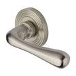 This is an image of a Heritage Brass - Door Handle Lever Latch on Round Rose Charlbury Reeded Design S, rr3022-sn that is available to order from Trade Door Handles in Kendal.