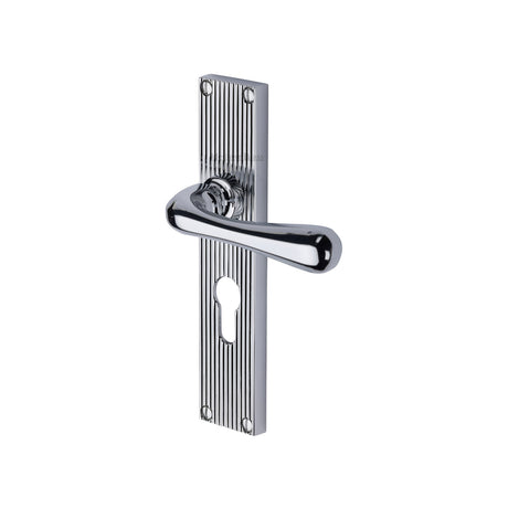 This is an image of a Heritage Brass - Charlbury Reeded Euro Profile Polished Chrome finish, rr3048-pc that is available to order from Trade Door Handles in Kendal.