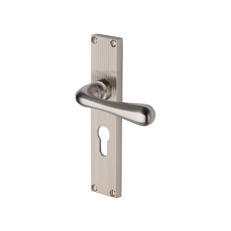 This is an image of a Heritage Brass - Charlbury Reeded Euro Profile Satin Nickel finish, rr3048-sn that is available to order from Trade Door Handles in Kendal.