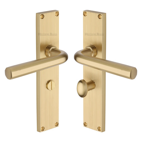 This is an image of a Heritage Brass - Octave Reeded Bathroom Set Satin Brass finish, rr3730-sb that is available to order from Trade Door Handles in Kendal.