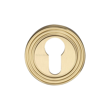 High quality image of Heritage Brass - Euro Profile Cylinder Escutcheon Satin Brass Finish | Sku. rr4020-sb | Trade Door Handles, Kendal.