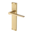 This is an image of a Heritage Brass - Gio Reeded Lever Latch Satin Brass finish, rr4710-sb that is available to order from Trade Door Handles in Kendal.