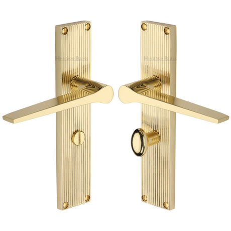 This is an image of a Heritage Brass - Gio Reeded Bathroom set Polished Brass finish, rr4730-pb that is available to order from Trade Door Handles in Kendal.