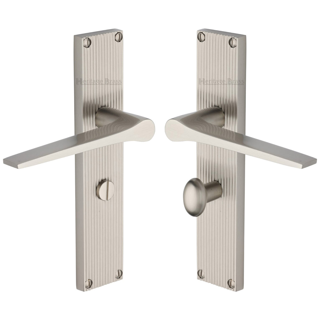 This is an image of a Heritage Brass - Gio Reeded Bathroom set Satin Nickel finish, rr4730-sn that is available to order from Trade Door Handles in Kendal.