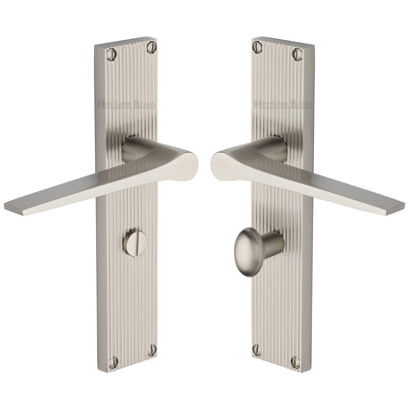 This is an image of a Heritage Brass - Gio Reeded Bathroom set Satin Nickel finish, rr4730-sn that is available to order from Trade Door Handles in Kendal.