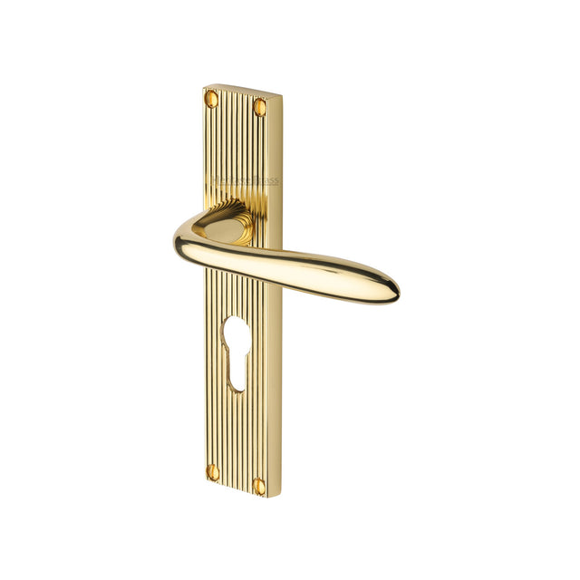 This is an image of a Heritage Brass - Sutton Reeded Euro Profile Polished Brass finish, rr5048-pb that is available to order from Trade Door Handles in Kendal.