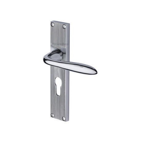 This is an image of a Heritage Brass - Sutton Reeded Euro Profile Polished Chrome finish, rr5048-pc that is available to order from Trade Door Handles in Kendal.