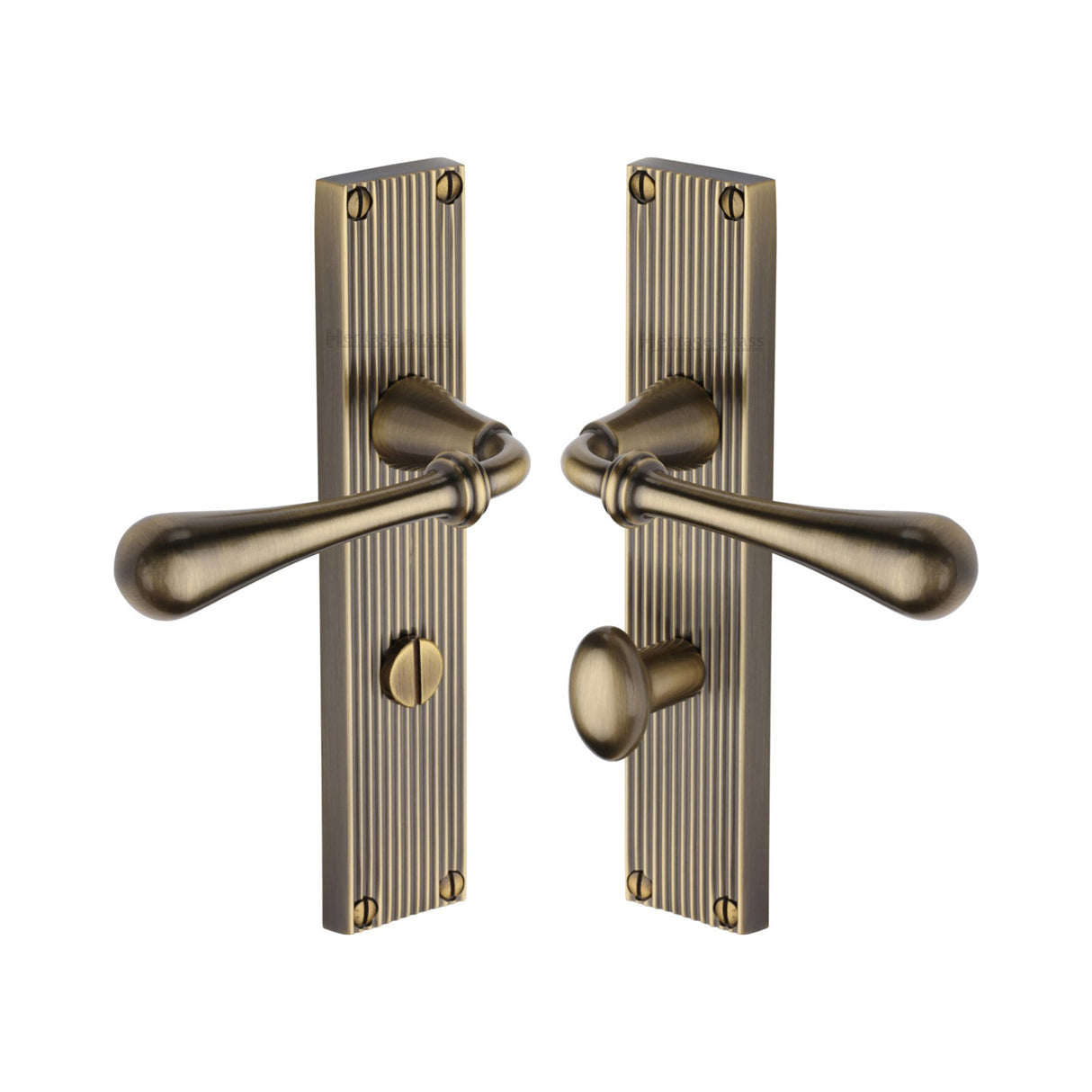 This is an image of a Heritage Brass - Roma Reeded Bathroom set Antique Brass finish, rr6030-at that is available to order from Trade Door Handles in Kendal.