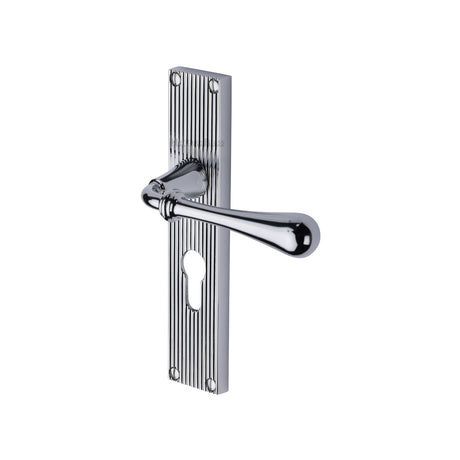 This is an image of a Heritage Brass - Roma Reeded Euro Profile Polished Chrome finish, rr6048-pc that is available to order from Trade Door Handles in Kendal.