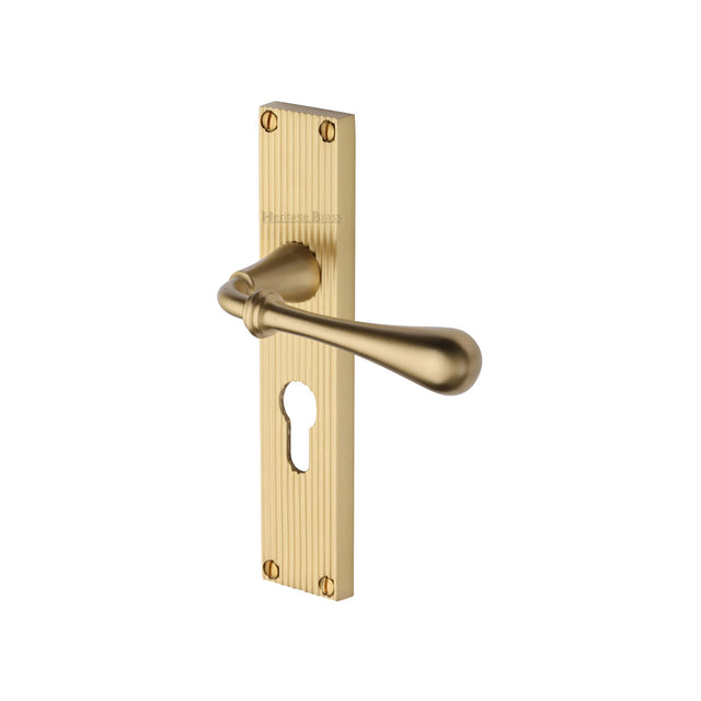 This is an image of a Heritage Brass - Roma Reeded Euro Profile Satin Brass finish, rr6048-sb that is available to order from Trade Door Handles in Kendal.