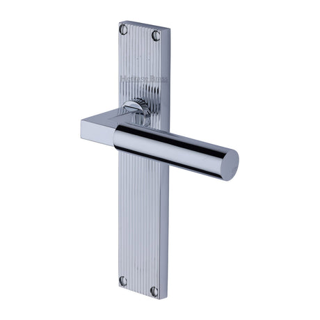 This is an image of a Heritage Brass - Bauhaus Reeded Lever Latch Polished Chrome finish, rr7310-pc that is available to order from Trade Door Handles in Kendal.