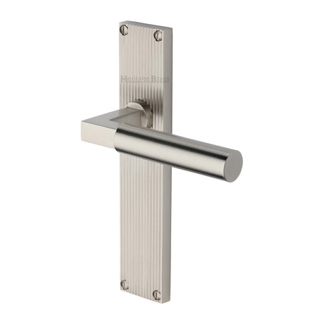 This is an image of a Heritage Brass - Bauhaus Reeded Lever Latch Satin Nickel finish, rr7310-sn that is available to order from Trade Door Handles in Kendal.