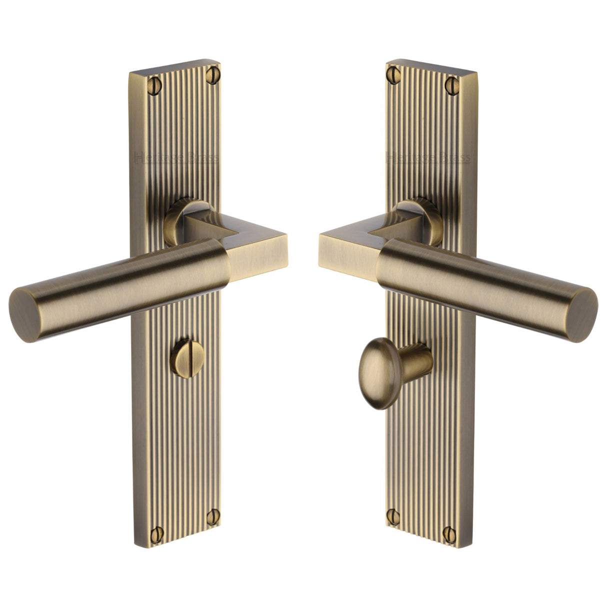 This is an image of a Heritage Brass - Bauhaus Reeded Bathroom Set Antique Brass finish, rr7330-at that is available to order from Trade Door Handles in Kendal.