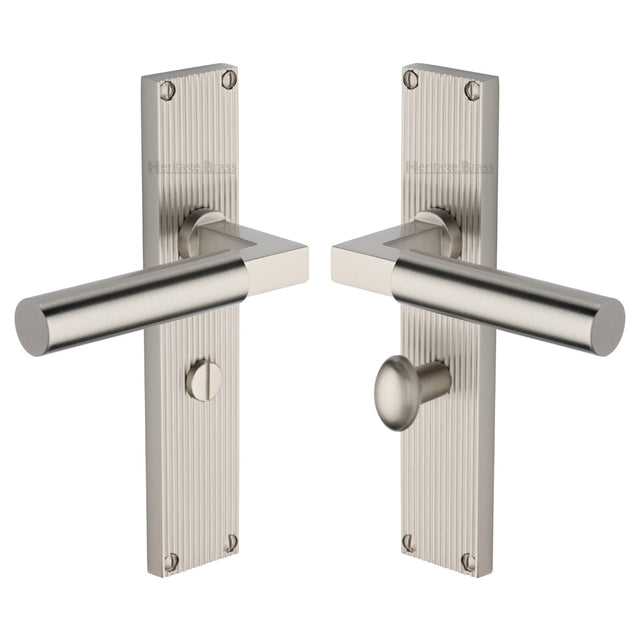 This is an image of a Heritage Brass - Bauhaus Reeded Bathroom Set Satin Nickel finish, rr7330-sn that is available to order from Trade Door Handles in Kendal.