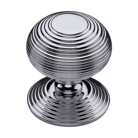 This is an image of a Heritage Brass - Centre Door Knob Reeded Design 3 1/2 Polished Chrome Finish, rr906-pc that is available to order from Trade Door Handles in Kendal.