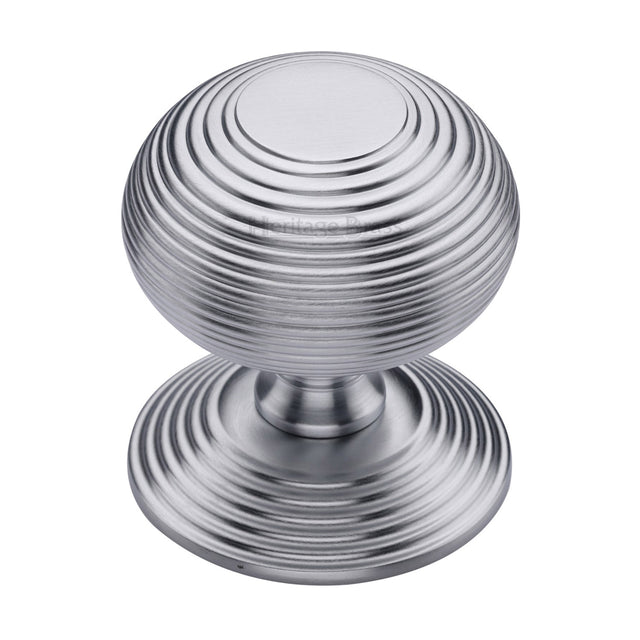 This is an image of a Heritage Brass - Centre Door Knob Reeded Design 3 1/2 Satin Chrome Finish, rr906-sc that is available to order from Trade Door Handles in Kendal.