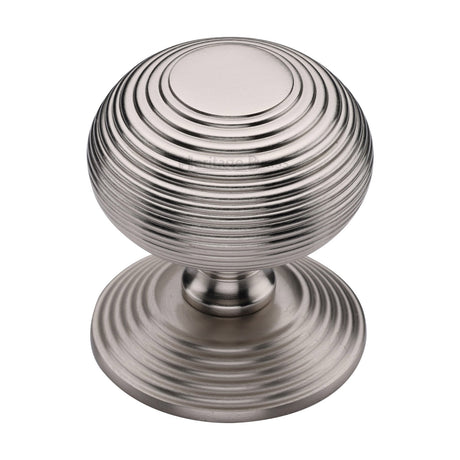 This is an image of a Heritage Brass - Centre Door Knob Reeded Design 3 1/2 Satin Nickel Finish, rr906-sn that is available to order from Trade Door Handles in Kendal.