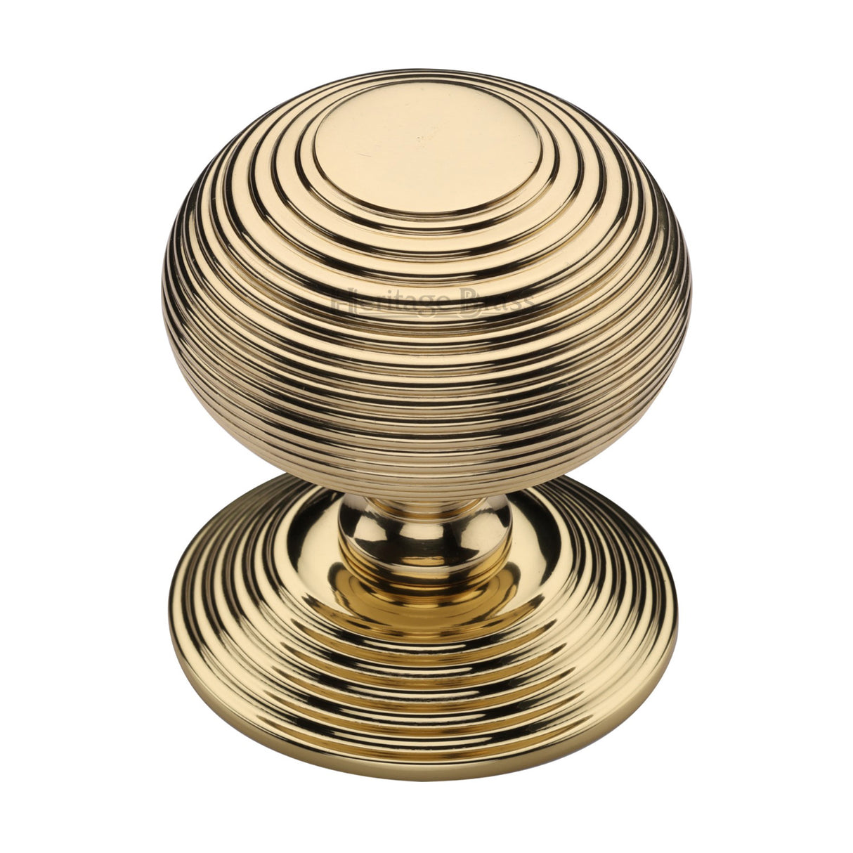 This is an image of a Heritage Brass - Centre Door Knob Reeded Design 3 1/2 Unlacquered Brass Finish, rr906-ulb that is available to order from Trade Door Handles in Kendal.