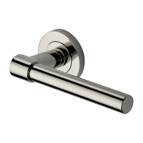This is an image of a Heritage Brass - Door Handle Lever on Rose Phoenix Design Polished Nickel Finish, rs2017-pnf that is available to order from Trade Door Handles in Kendal.