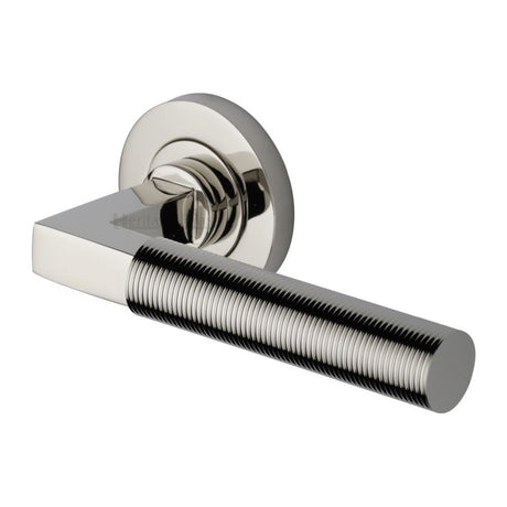 This is an image of a Heritage Brass - Door Handle Lever on Rose Spectral Design Polished Nickel Finish, rs2261-pnf that is available to order from Trade Door Handles in Kendal.