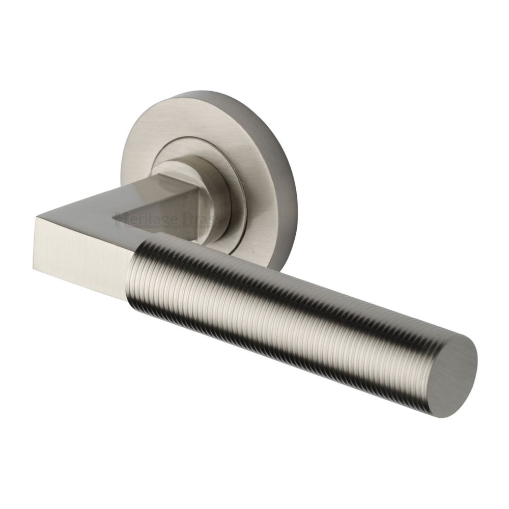 This is an image of a Heritage Brass - Door Handle Lever on Rose Spectral Design Satin Nickel Finish, rs2261-sn that is available to order from Trade Door Handles in Kendal.