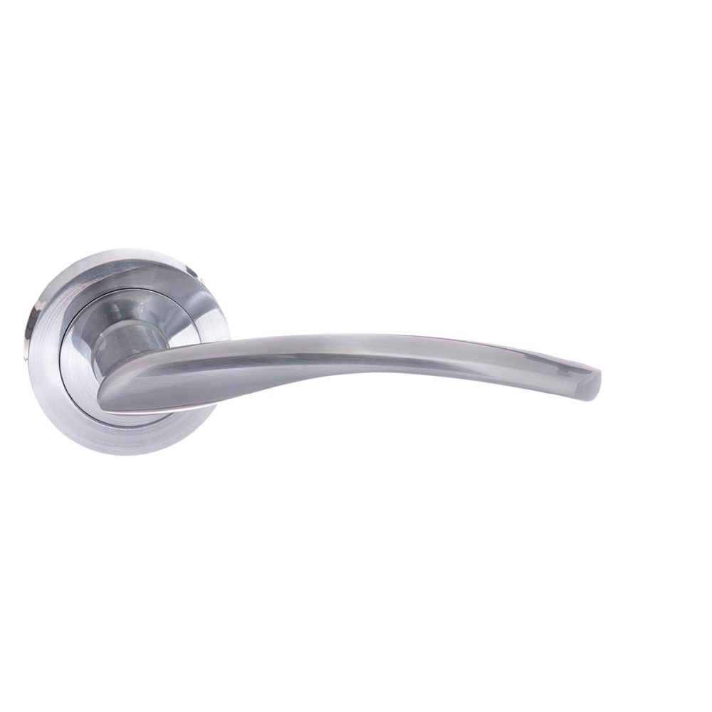 High quality image of STATUS Arizona Lever on Round Rose - Satin Chrome | Sku. s22rsc | available to order from Trade Door Handles in Kendal.