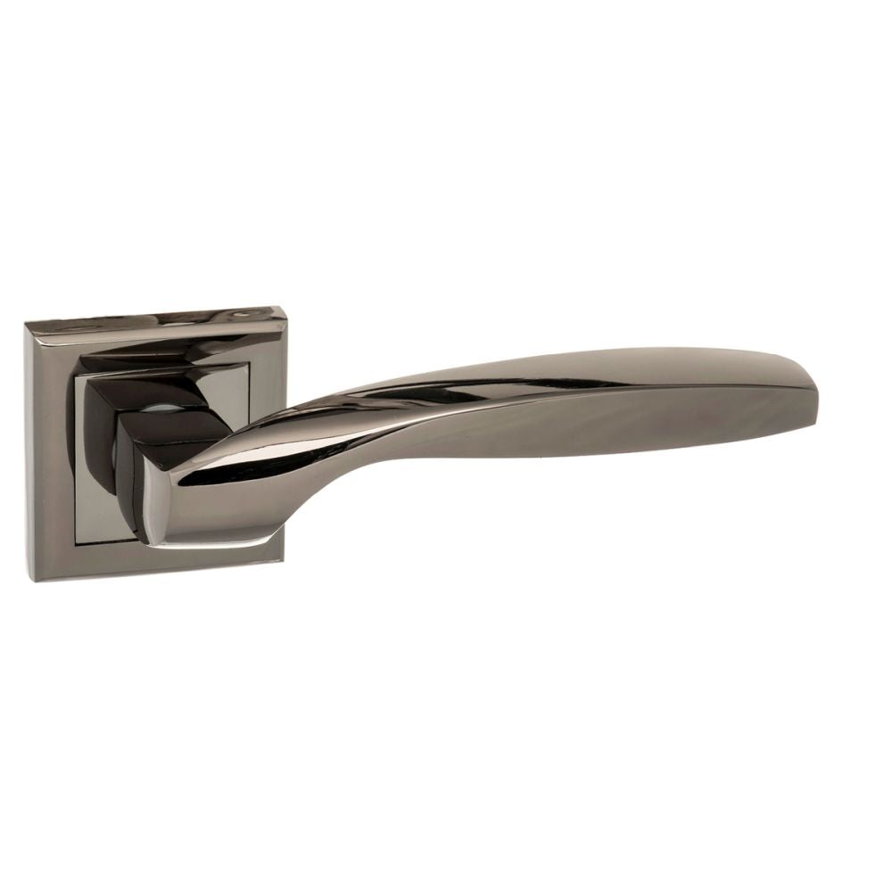 High quality image of STATUS Oklahoma Lever on Square Rose - Black Nickel | Sku. s25sbn | available to order from Trade Door Handles in Kendal.