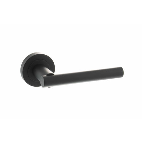 High quality image of STATUS Nebraska Lever on Round Rose - Matt Black | Sku. s28rmb available to order from Trade Door Handles in Kendal.