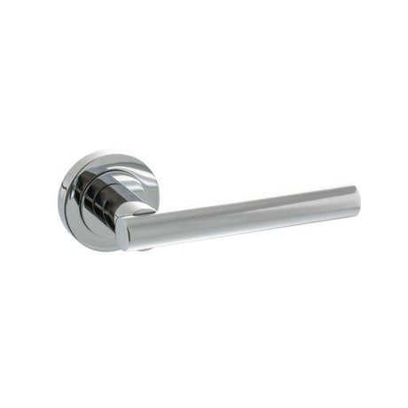 High quality image of STATUS Nebraska Lever on Round Rose - Polished Chrome | Sku. s28rpc | available to order from Trade Door Handles in Kendal.