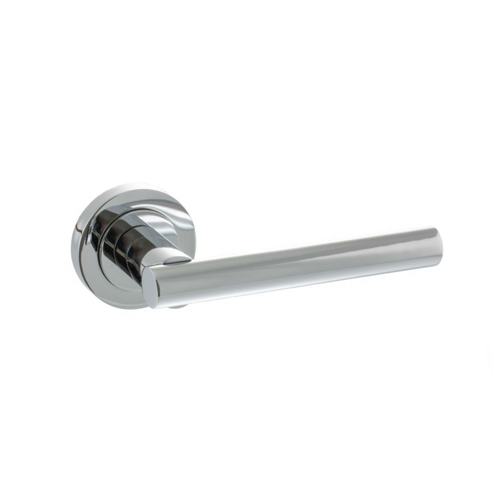High quality image of STATUS Nebraska Lever on Round Rose - Polished Chrome | Sku. s28rpc available to order from Trade Door Handles in Kendal.