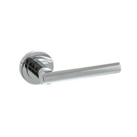 High quality image of STATUS Nebraska Lever on Round Rose - Polished Chrome | Sku. s28rpc available to order from Trade Door Handles in Kendal.