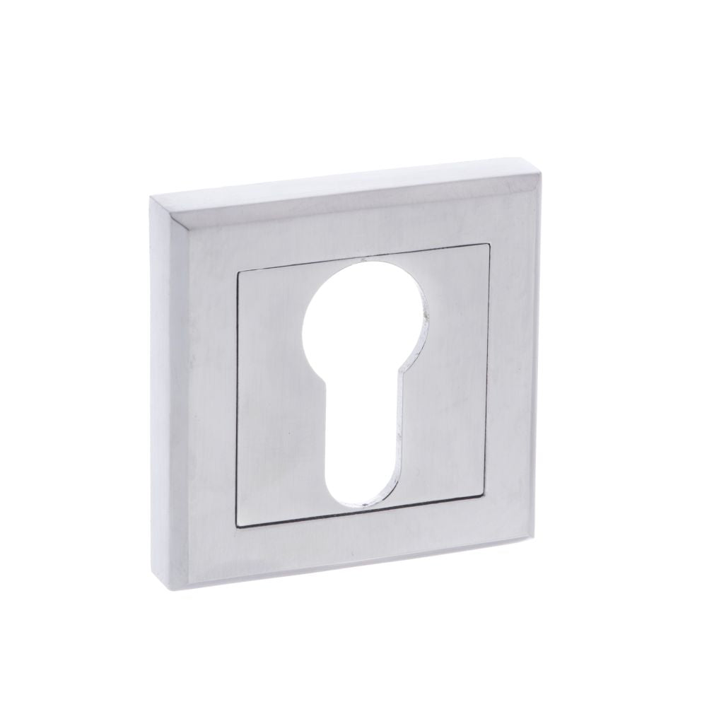 This is an image of STATUS Euro Escutcheon on Square Rose - Satin Chrome available to order from Trade Door Handles.