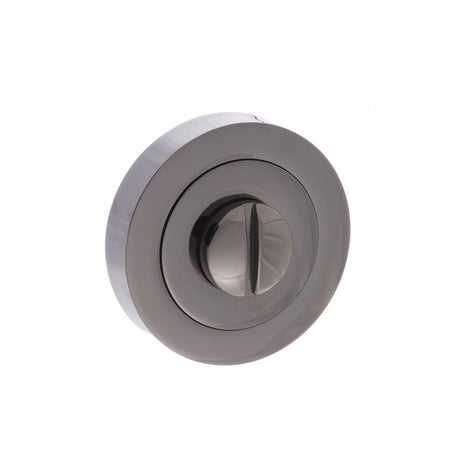 This is an image of STATUS WC Turn and Release on Round Rose - Black Nickel available to order from Trade Door Handles.