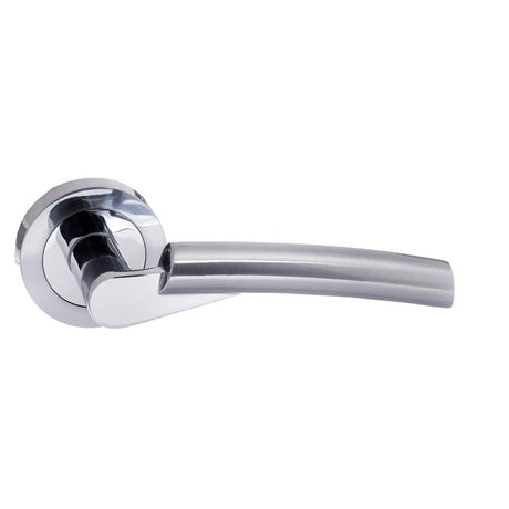 High quality image of STATUS Florida Lever on Round Rose - Satin Chrome/Polished Chrome | Sku. s32rscpc | available to order from Trade Door Handles in Kendal.